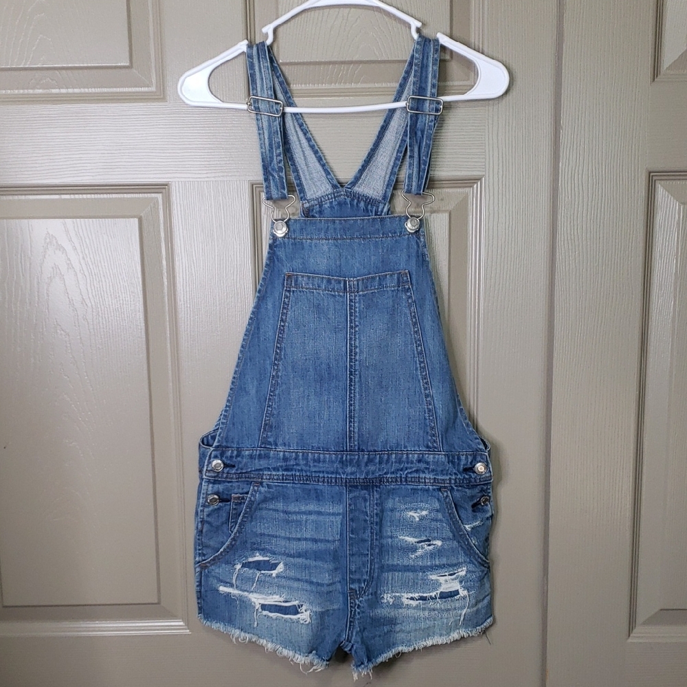 American eagle outfitters distressed Denim Blue Short Overalls Size XS